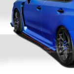 Fit 2015-2021 Subaru WRX STI Side Skirts Body and Front Bumper Lip Spoiler Set (Gloss Black & Red Trim) - Image 2