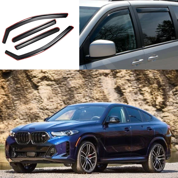 In-Channel Vent Window Visors Rain Sun Shade Guards Deflectors For BMW X6 2020-2025 - Image 1