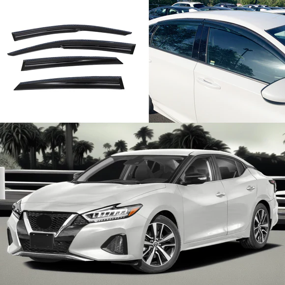Black 3D Mugen Style Window Visors Rain Sun Wind Guards Fits Nissan Maxima (2016-2023) - Image 1