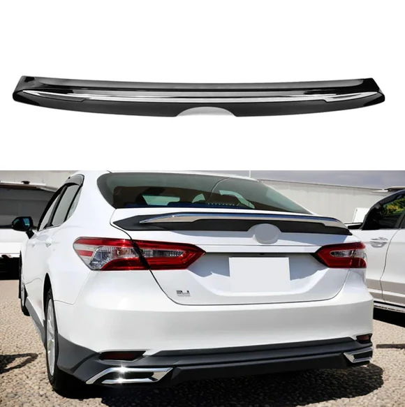 2018_Toyota_Camry_Gloss_Black_with_Chrome_Trim_Rear_Spoiler_Wing.webp Fit 2018-2024 Toyota Camry Gloss Black with Chrome Trim Rear Trunk Spoiler Wing - Image 1