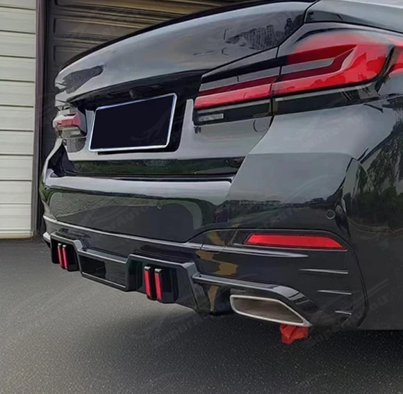 Fits 2018-2023 BMW 5 Series G30 530i 530e 540i Sedan Rear Bumper Diffuser Lips Body Kits w/ LED Light - Image 10
