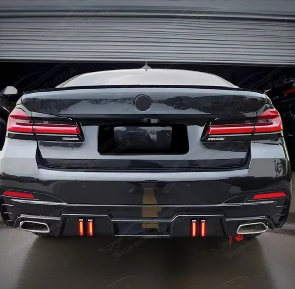 Fits 2018-2023 BMW 5 Series G30 530i 530e 540i Sedan Rear Bumper Diffuser Lips Body Kits w/ LED Light - Image 4