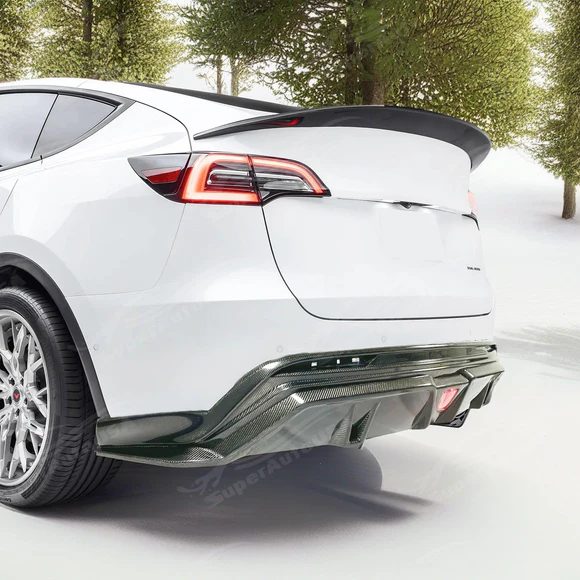 (Pre-order) Fits 2020-2025 Tesla Model Y Real Carbon Fiber Rear Bumper Diffuser W/ LED Light - Image 3