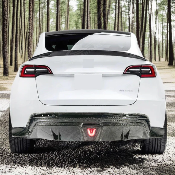 (Pre-order) Fits 2020-2025 Tesla Model Y Real Carbon Fiber Rear Bumper Diffuser W/ LED Light - Image 6