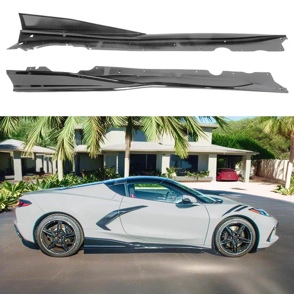 Fits 2020-2025 Chevrolet Corvette C8 Gloss Black 5VM Side Body Skirts - Image 1