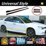Fit Honda Side Skirts Extension Panel Splitters 94'' Body (Gloss Black with Red Trim)
