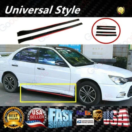 Fit Honda Side Skirts Extension Panel Splitters 94'' Body (Gloss Black with Red Trim)