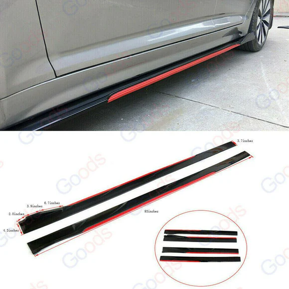 224337607089-1.webp Fit Honda Side Skirts Extension Panel Splitters 94'' Body (Gloss Black with Red Trim) - Image 3
