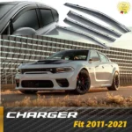 Fit 2011-2021 Dodge Charger Clip-On Chrome Trim Vent Window Visors Rain Sun Wind Guards Shade Deflectors - Image 4