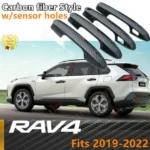 Fit 2019-2022 TOYOTA RAV4 Car Side Door Handle Cover Trim (Carbon Fiber Print, Smart Holes)