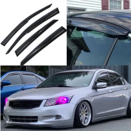 Fit 2008-2012 Honda Accord Carbon Fiber & 3D Mugen Style Trim Vent Window Visors Rain Sun Wind Guards Shade Deflectors