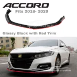 Fits 2018-2023 Honda Accord Sedan Front Bumper Lip Spoiler(Glossy Black With Red Trim) - Image 3