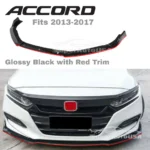 Fits 2013-2017 Honda Accord Front Bumper Lip Spoiler (Gloss Black with Red Trim) - Image 3