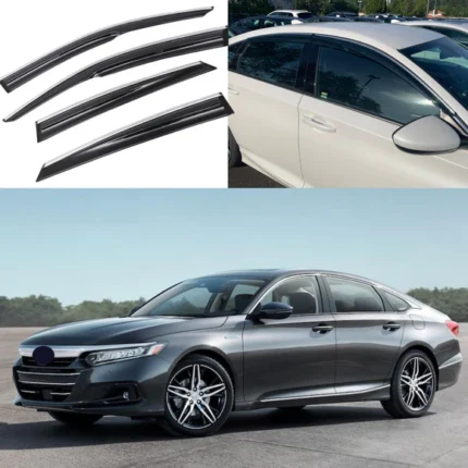 Fit 2018-2023 Honda Accord 3D Wavy Style Chrome Trim Vent Window Visors Rain Sun Wind Guards Shade Deflectors