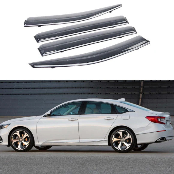 AccordWV.webp Fit 2013-2017 Honda Accord 9TH GEN Clip-On Chrome Trim Vent Window Visors Rain Sun Wind Guards Shade Deflectors - Image 1
