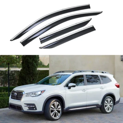 Fit 2019-2021 Subaru Ascent Clip-On Chrome Trim Vent Window Visors Rain Sun Wind Guards Shade Deflectors