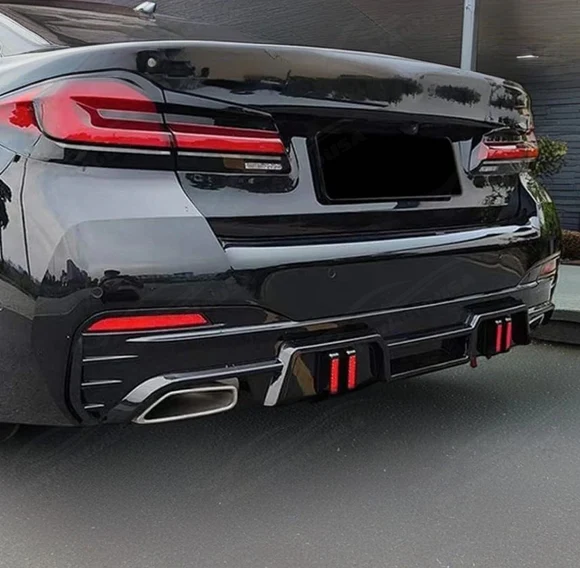 Fits 2018-2023 BMW 5 Series G30 530i 530e 540i Sedan Rear Bumper Diffuser Lips Body Kits w/ LED Light - Image 8