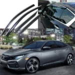 Fit 2017-2021 Honda Civic Hatchback Mugen Style Clip-On Chrome Trim Vent Window Visors Rain Sun Wind Guards Shade Deflectors
