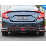 Fits 2016-2021 Honda CIVIC Sedan Rear Diffuser w/ LED Light (Gloss Black) - Image 5