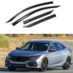 Fit 2016-2020 Honda Civic Clip-On Chrome Trim Vent Window Visors Rain Sun Wind Guards Shade Deflectors