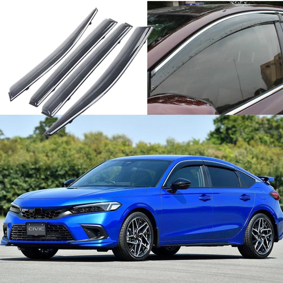 Civic22-WV.webp Fits 2022-23 Honda Civic Hatchback Clip-On Chrome Trim Vent Window Visors Rain Sun Wind Guards Shade Deflectors - Image 1