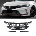 Fit 22-23 Honda Civic Type R Gloss Black Si Style Front Bumper Honeycomb Grille