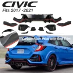 Fits 2017-2021 Honda Civic Hatchback Rear Bumper Spoiler Garnish Reflectors (Carbon Fiber Print and Red Trim) - Image 2