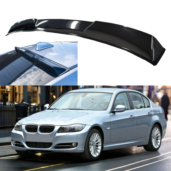 E90WSPaaa.webp Fits 2006-2011 BMW E90 3 Series Sedan Rear Roof Window Visor Gloss Black CS Style - Image 1