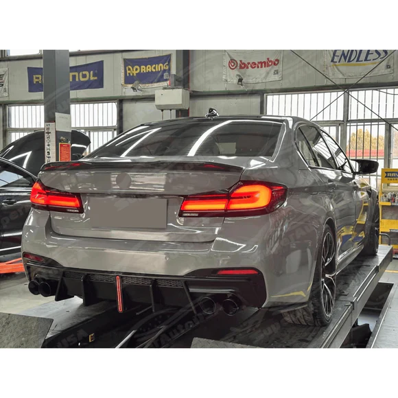 Fits 2017-2023 BMW 530i 540i Sedan 5 Series Rear Bumper Diffuser Lips Body Kits w/ LED Light - Image 2