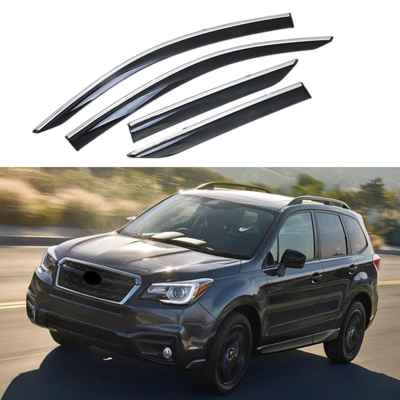 Forester2020.webp Fit 2014-2018 Subaru Forester Clip-On Chrome Trim Vent Window Visors Rain Sun Wind Guards Shade Deflectors - Image 1