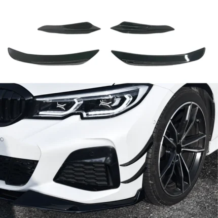 For 2019-2022 BMW 3 Series G20 Gloss Black Front Side Splitter Canard Fins Set