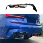 Fits 2019-2022 BMW 3 Series G20 M-Sport Rear Bumper Lip Diffuser with LED Light (Gloss Black) - Image 2