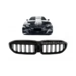 Fits 2019-2022 BMW 3 Series G20 G21 Double Line Glossy Gloss Black Front Kidney Grill - Image 3