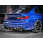 Fits 2019-2022 BMW 3 Series G20 Gloss Black Rear Diffuser with Rear Corner Splitter - Image 4