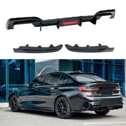 Fits 2019-2022 BMW 3 Series G20 Gloss Black Rear Diffuser with Rear Corner Splitter
