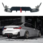 Fits BMW 3 Series G20 LCI 330i M-Sport 2023-2024 Gloss Black Rear Diffuser with LED Light