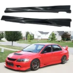JDM PU Black Side Skirts extension Lips Fits 2001-2007 Mitsubishi Lancer Evolution 7 8 9
