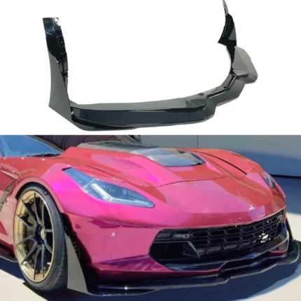 For 2014-2019 Corvette C7 Z06 Stage 3 Front Lip Splitter + Side Winglets Gloss Black