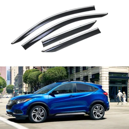 Fit 2016-2022 Honda HR-V Clip-On Chrome Trim Vent Window Visors Rain Sun Wind Guards Shade Deflectors