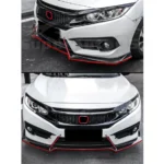 Fit Honda Civic Sedan 2017-2021 Red Trim Performance Front Bumper Lip - Image 3