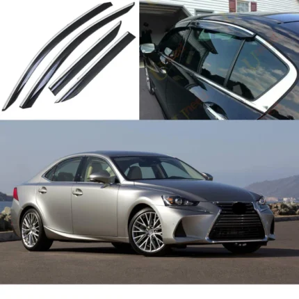 Fits 2014-20 Lexus IS200t 250 300 350 Window Vent Visors w/ Chrome Trims Wind Guards