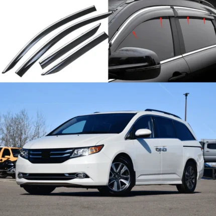 Fits 2011-2017 Honda Odyssey Chrome Trim Window Visors Rain Wind Guards Deflectors