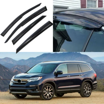 Fit 2016-2022 Honda Pilot Carbon Fiber & 3D Mugen Style Trim Vent Window Visors Rain Sun Wind Guards Shade Deflectors