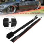 For 2014-2022 Infiniti Q50 ST Style Side Skirt Extension Lip (Gloss Black Red Trim) - Image 3
