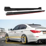 For 2014-2022 Infiniti Q50 ST Style Side Skirt Extension Lip (Gloss Black Red Trim)