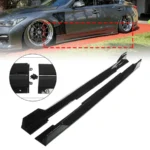 Fit 2014-2021 Infiniti Q50 4-Door Sedan MOD Style Black ABS Side Skirts Body Kit (Black) - Image 3