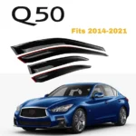 Fit 2014-2021 Infiniti Q50 Out-Channel Vent Window Visors Rain Sun Wind Guards Shade Deflectors