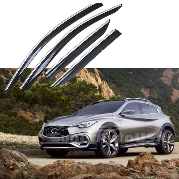 QX30.webp Fit 2016-2021 Infiniti QX30 Clip-On Chrome Trim Vent Window Visors Rain Sun Wind Guards Shade Deflectors - Image 1