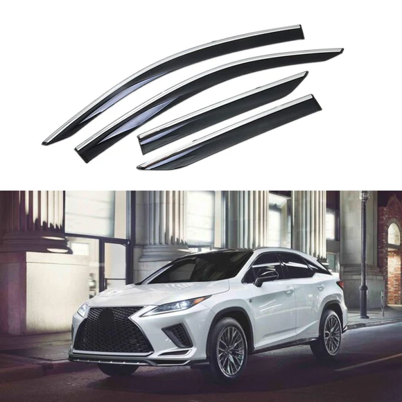 RX350.webp Fit 2016-2022 Lexus RX350 RX450H Clip-On Chrome Trim Vent Window Visors Rain Sun Wind Guards Shade Deflectors - Image 1