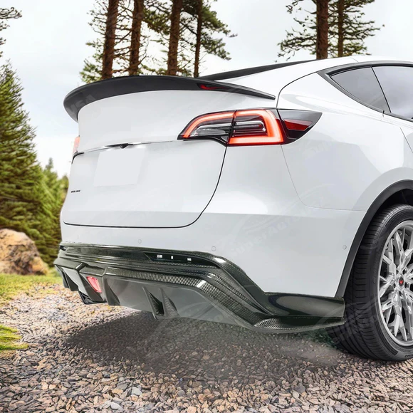 (Pre-order) Fits 2020-2025 Tesla Model Y Real Carbon Fiber Rear Bumper Diffuser W/ LED Light - Image 4